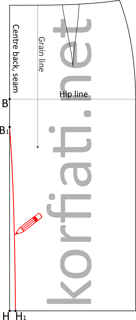 Pencil skirt with gluteal dart (Korfiati Sewing School) Pencil skirt with gluteal dart (Korfiati Sewing School) diagram