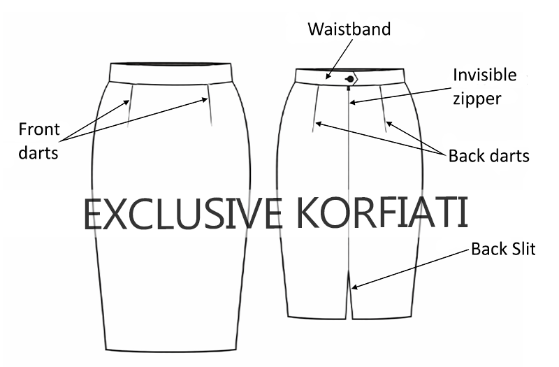 Front and back pencil skirt sketch (Korfiati) Front and back pencil skirt sketch (Korfiati Sewing School)