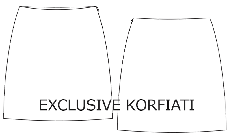 Sketch of a low-rise waistband-free mini skirt Sketch of a low-rise mini skirt