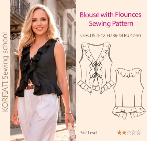 Blouse with Flounces Sewing Pattern