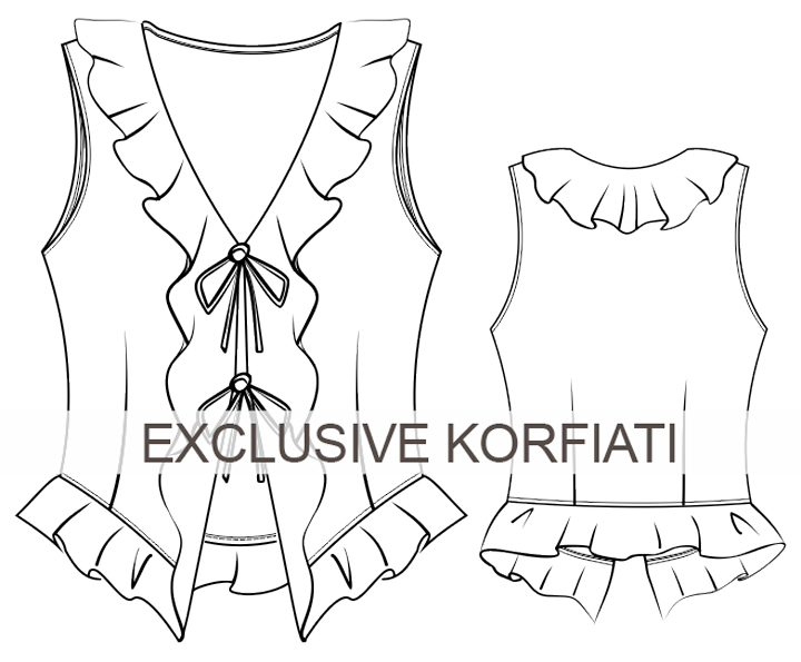 The technical sketch of the blouse with flounces The technical sketch of the blouse with flounces - Korfiati Sewing School
