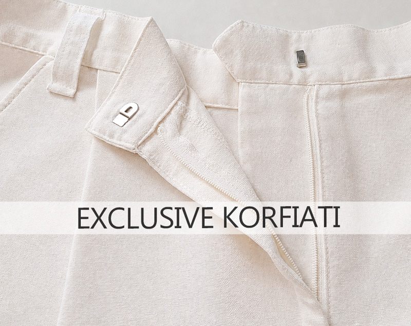 Long Linen Trousers with Pockets - Zip Fly Detail Long Linen Trousers with Pockets - Zip Fly Detail (Korfiati)