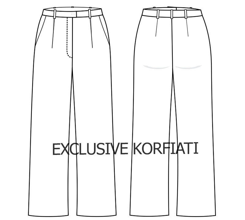 Long Linen Trousers with Pockets — Technical Sketch Long Linen Trousers with Pockets — Technical Sketch (Front and Back Views)