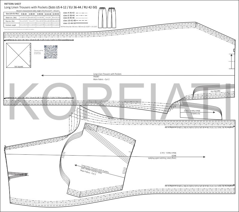 Long Linen Trousers with Pockets - Pattern Sheet Long Linen Trousers with Pockets - Pattern Sheet (Korfiati Sewing School)