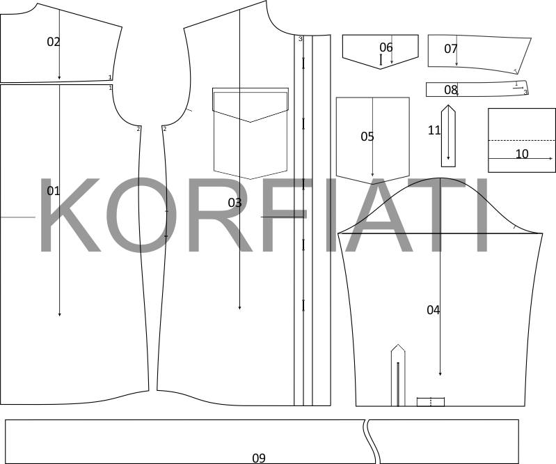 Shirt jacket pattern pieces Shirt jacket pattern pieces - Korfiati Sewing School